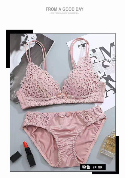 Double-Strap & Soft-Padded Floral Lace Bra and Panty Set