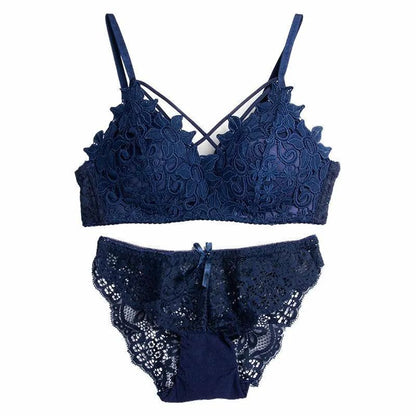 Double-Strap & Soft-Padded Floral Lace Bra and Panty Set